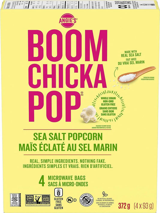 Angie’s BOOMCHICKAPOP Microwave Popcorn - Sea Salt 372g (4 x 93g),
