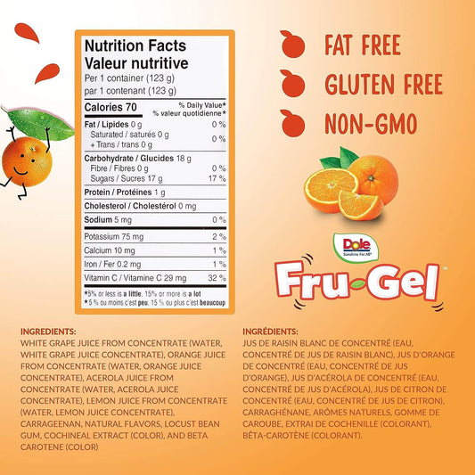 Dole Fru-Gel Orange Fruit Juice Gels | Vibrant & Juicy | 4-Pack | 123g