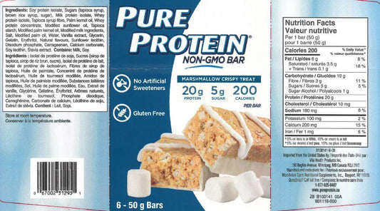 Pure Protein Non-GMO Marshmallow Crispy Treat Bars | 6x50g Packs