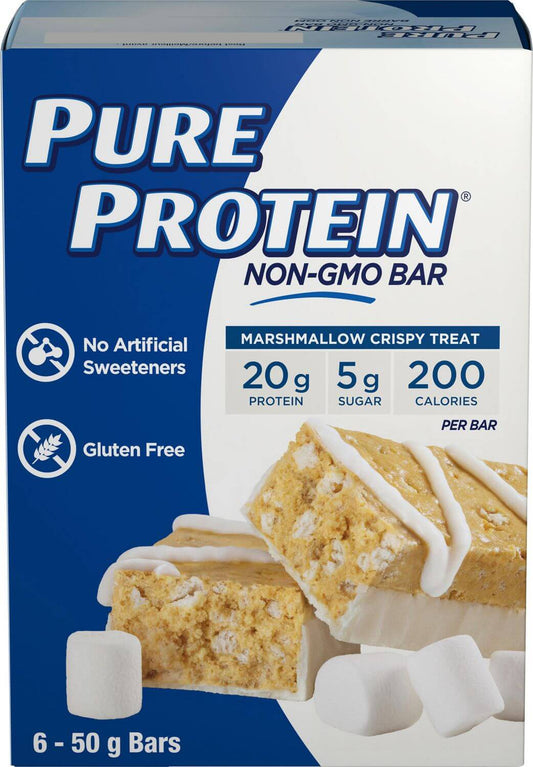 Pure Protein Non-GMO Marshmallow Crispy Treat Bars | 6x50g Packs