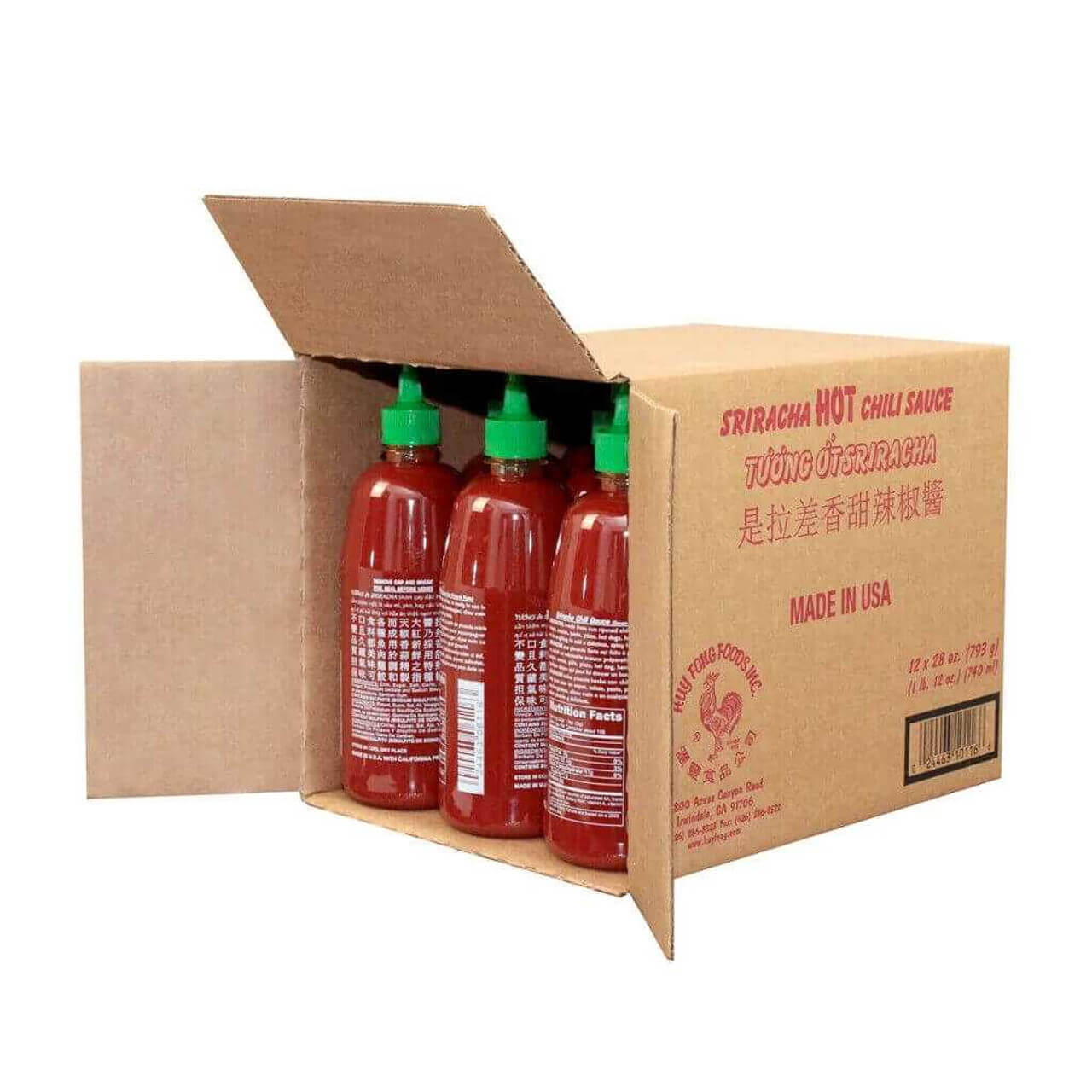 Huy Fong Sriracha Hot Chili Sauce 28oz. bottle, (12/Case) - Best before food